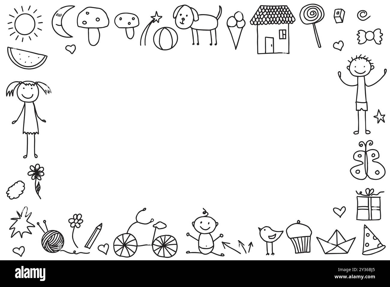 Ensemble de doodle mignon pour enfants. Dessins pour enfants. Illustration vectorielle dessinée à la main isolée sur fond blanc Illustration de Vecteur