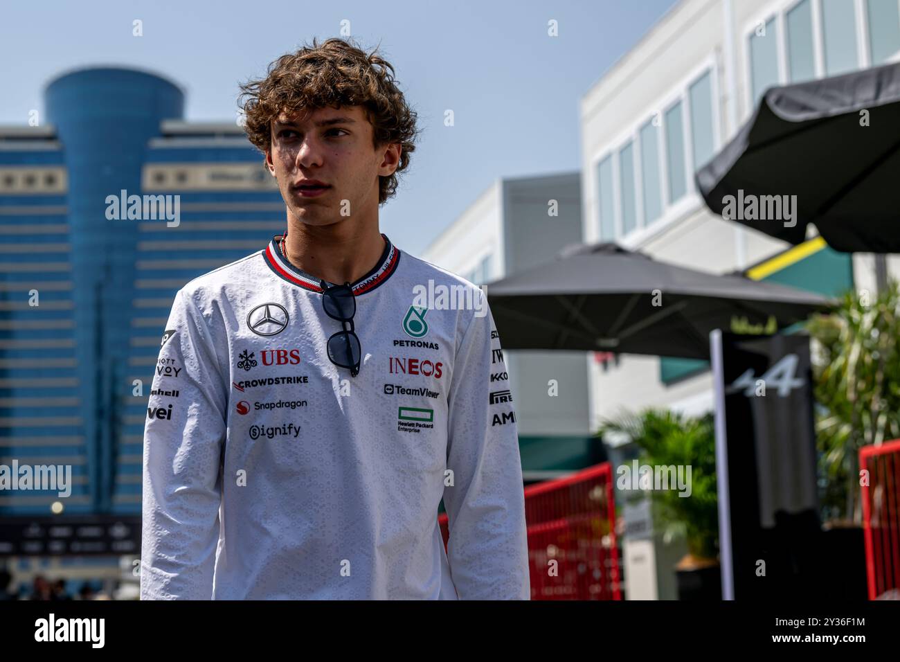 Bakou, Azerbaïdjan, 12 septembre 2024, Andrea Kimi Antonelli , participant à l'entraînement, 17e manche du championnat de formule 1 2024. Crédit : Michael Potts/Alamy Live News Banque D'Images