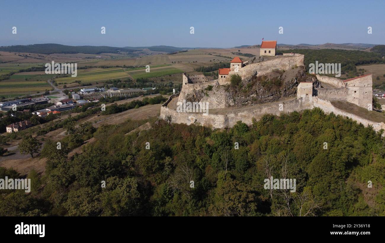 Forteresse de Rupea, forteresse médiévale construite par les Saxons de Transylvanie dans le Royaume de Hongrie, vue aérienne Banque D'Images