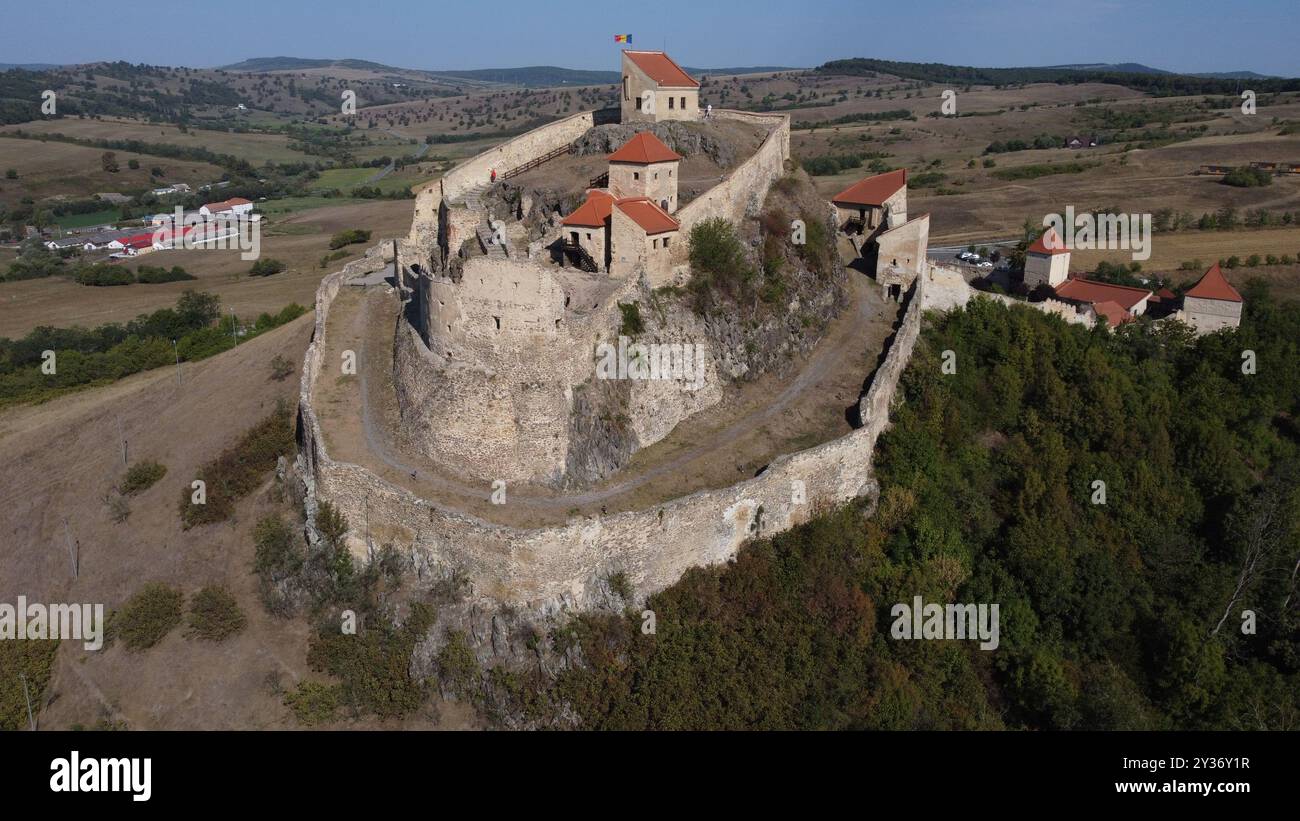 Forteresse de Rupea, forteresse médiévale construite par les Saxons de Transylvanie dans le Royaume de Hongrie, vue aérienne Banque D'Images