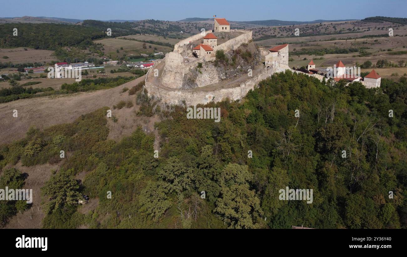 Forteresse de Rupea, forteresse médiévale construite par les Saxons de Transylvanie dans le Royaume de Hongrie, vue aérienne Banque D'Images