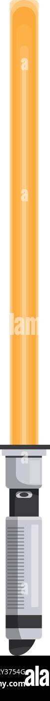 Sabre laser jaune avec poignée en métal brillant sur fond blanc Illustration de Vecteur