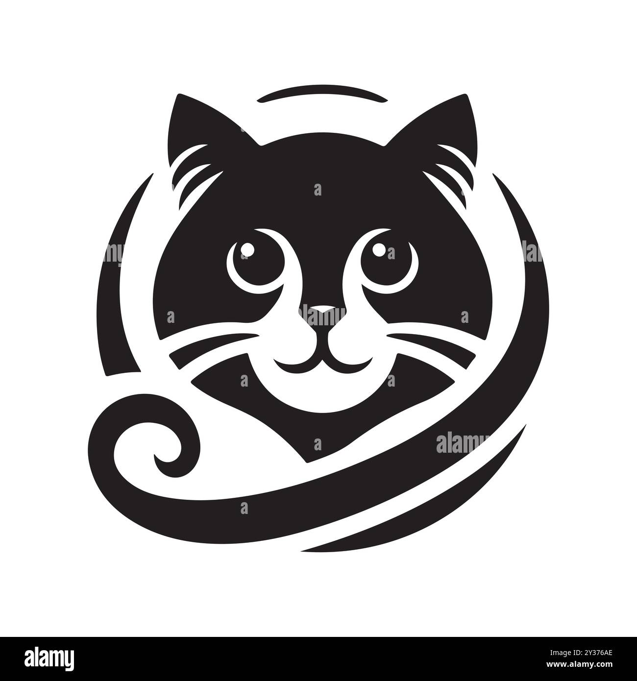 Mignon minimaliste logo tête de chat logo icône silhouette design. Illustration de Vecteur