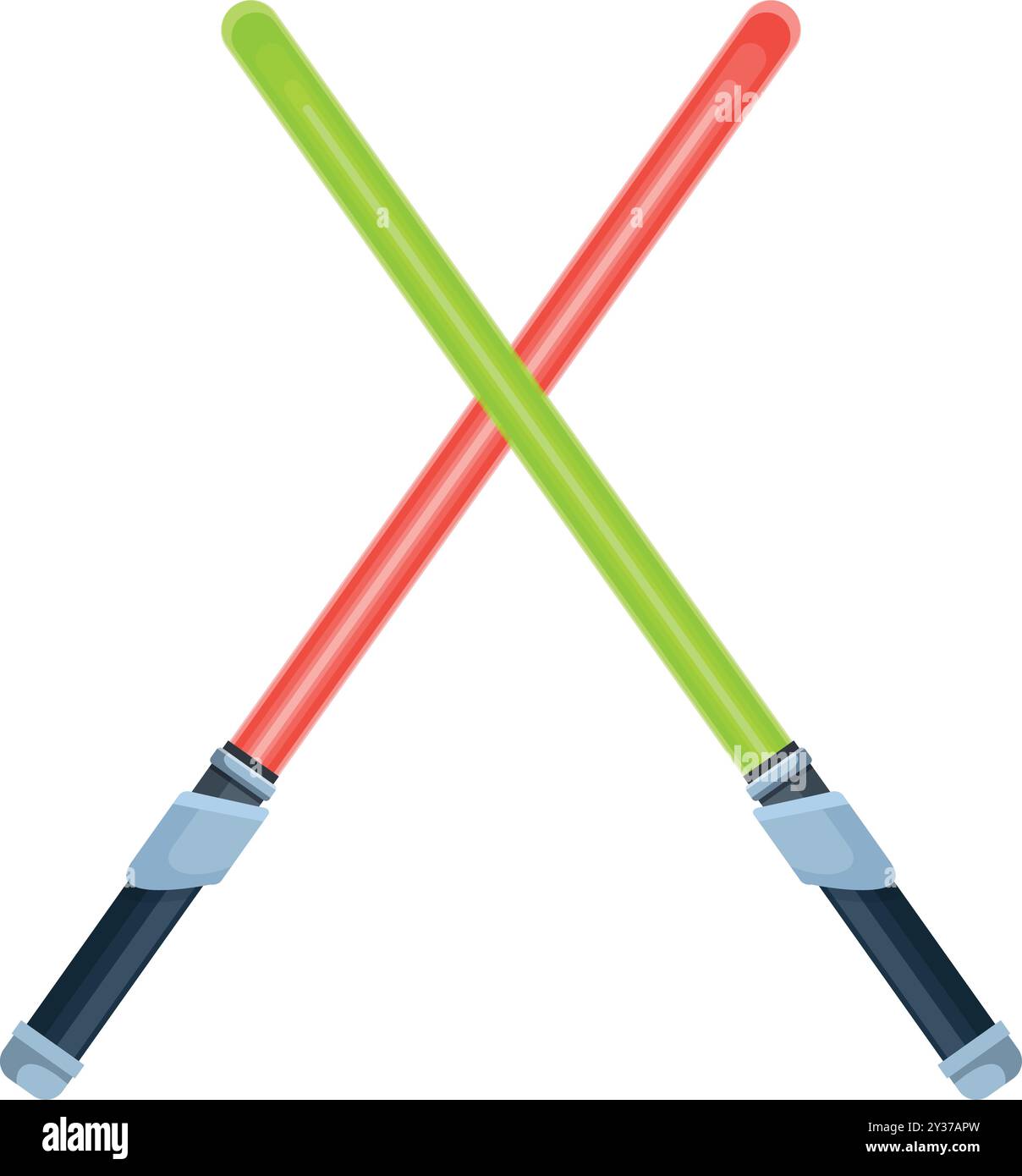 Deux sabres laser croisés avec des lames rouge et vert néon lumineux isolés sur fond blanc Illustration de Vecteur