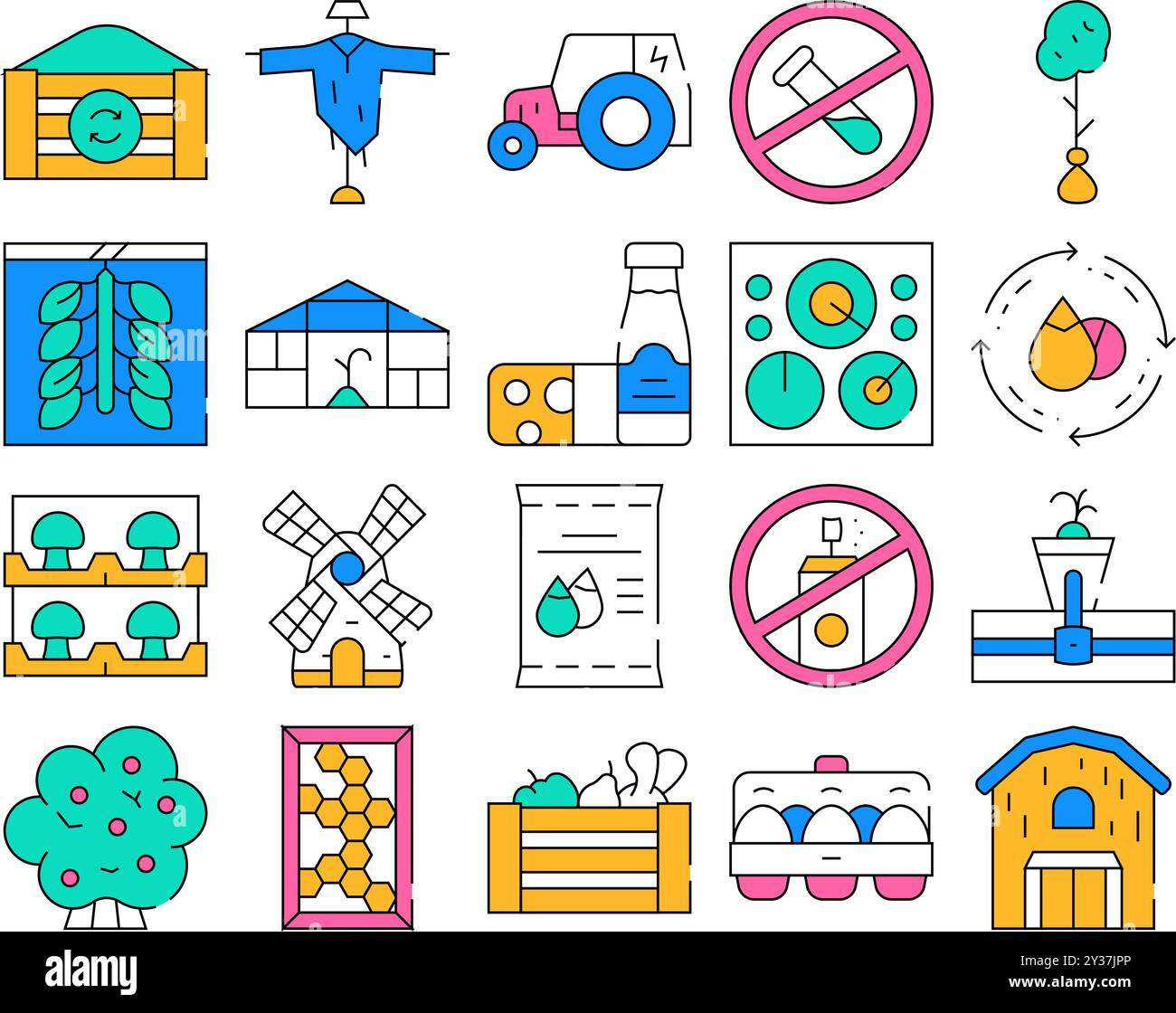 Les icônes de la collection Organic Eco Farming définissent le vecteur Illustration de Vecteur