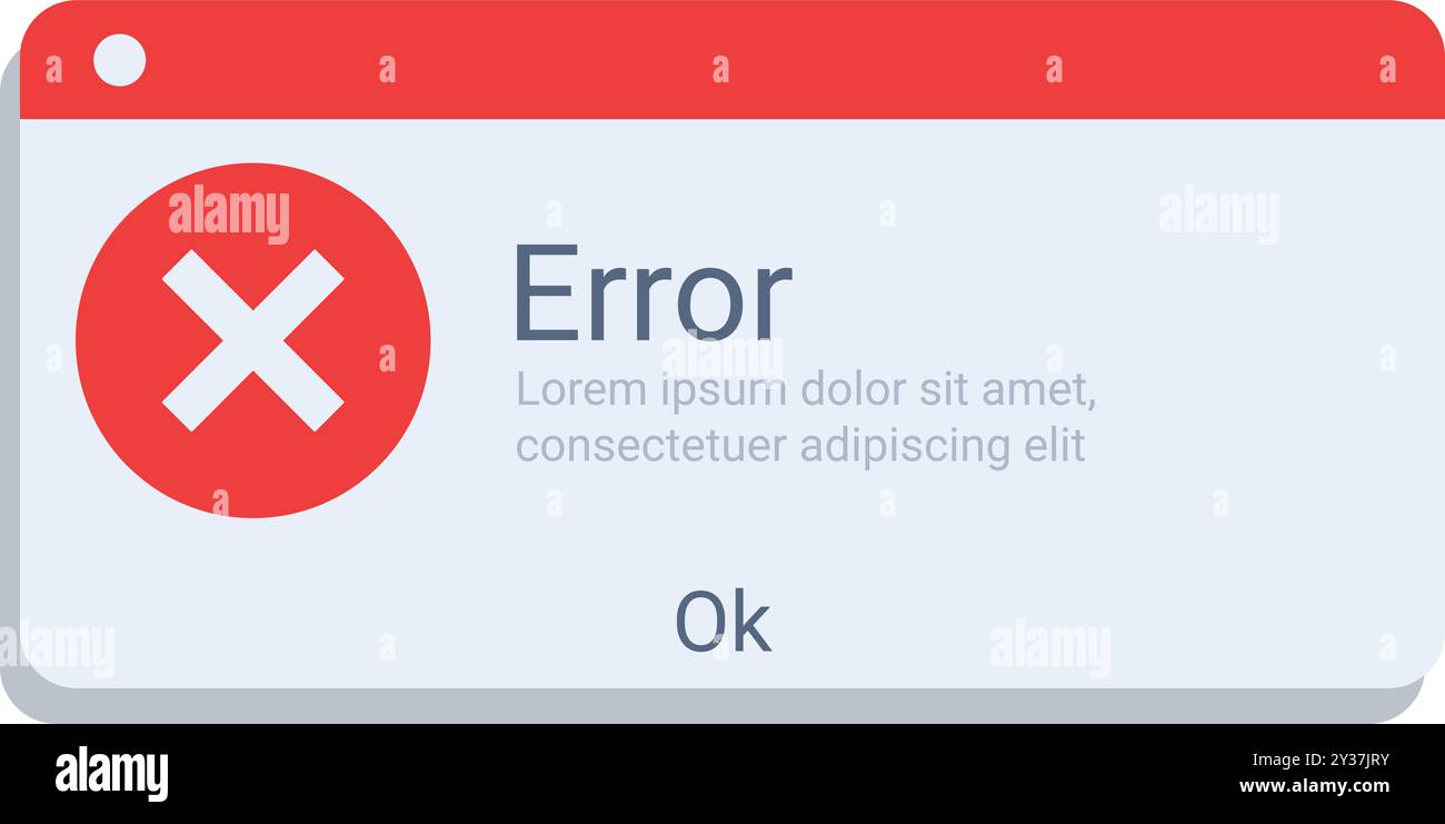 Une fenêtre de message d'erreur apparaît sur un écran avec une croix rouge Illustration de Vecteur