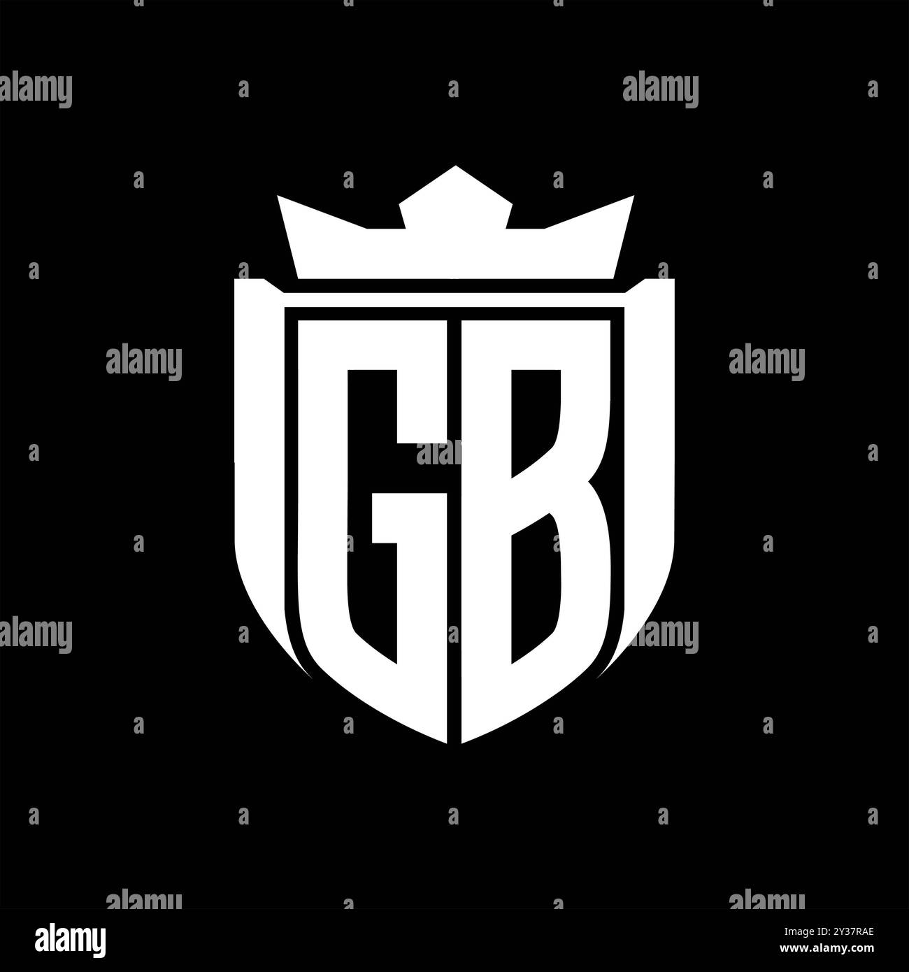 Logo lettre GB avec forme de bouclier à l'intérieur de la couronne de badge de bouclier sur fond noir modèle design Banque D'Images