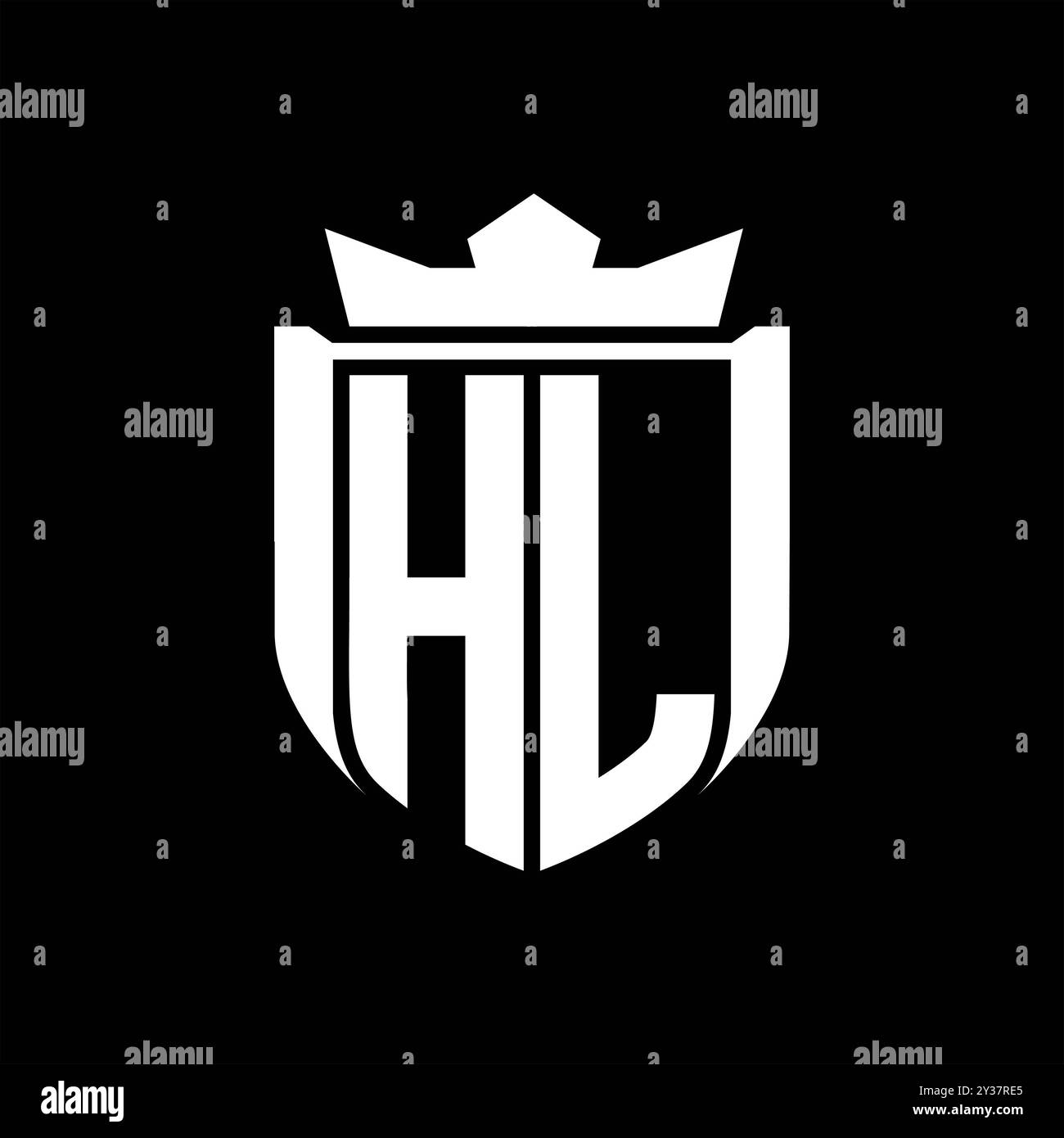 Logo de lettre HL avec forme de bouclier à l'intérieur de la couronne de badge de bouclier sur fond noir conception de modèle Banque D'Images
