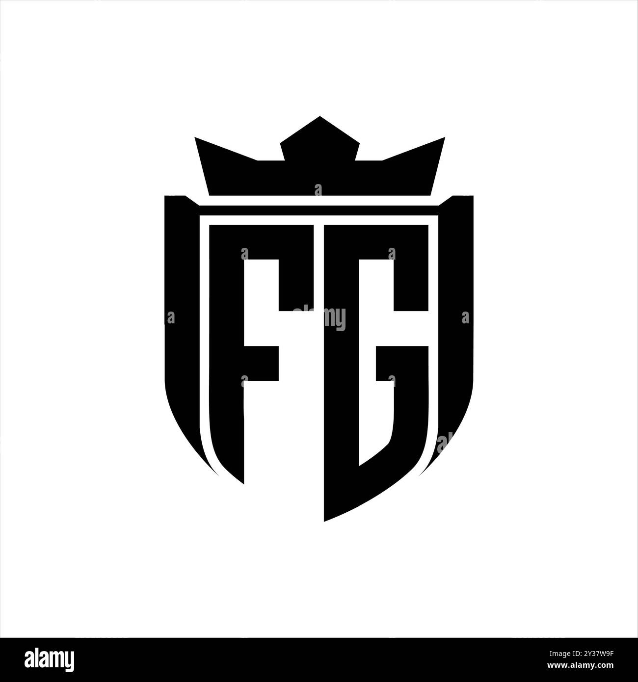 Logo de lettre FG avec forme de bouclier à l'intérieur de la couronne de badge de bouclier sur la conception de modèle de fond blanc Banque D'Images