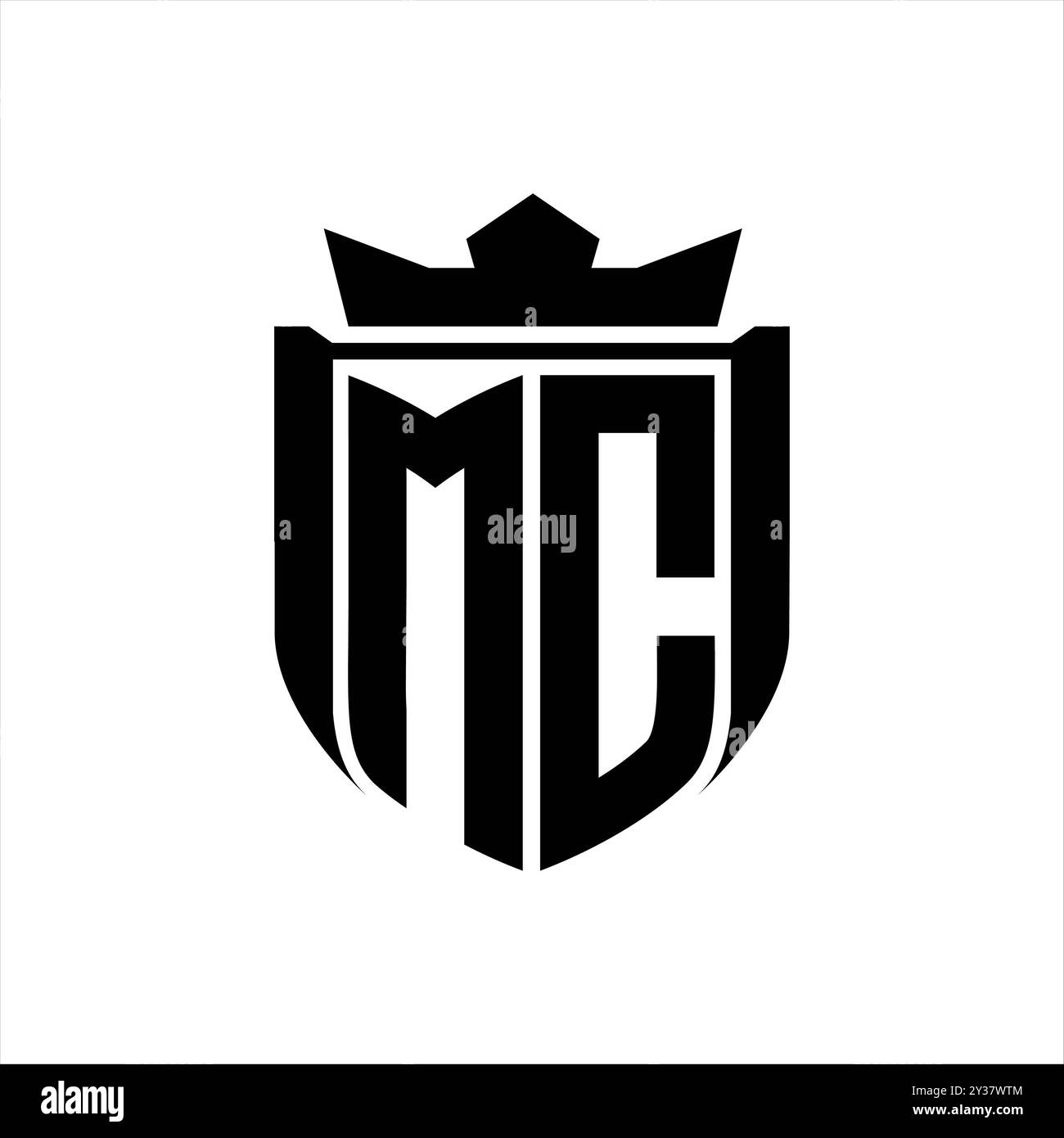 Logo de lettre MC avec forme de bouclier à l'intérieur de la couronne de badge de bouclier sur fond blanc conception de modèle Banque D'Images