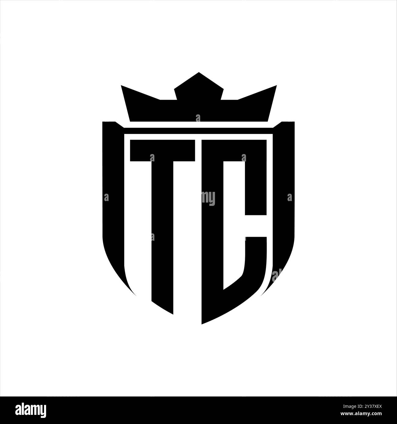 Logo de lettre TC avec forme de bouclier à l'intérieur de la couronne de badge de bouclier sur fond blanc conception de modèle Banque D'Images