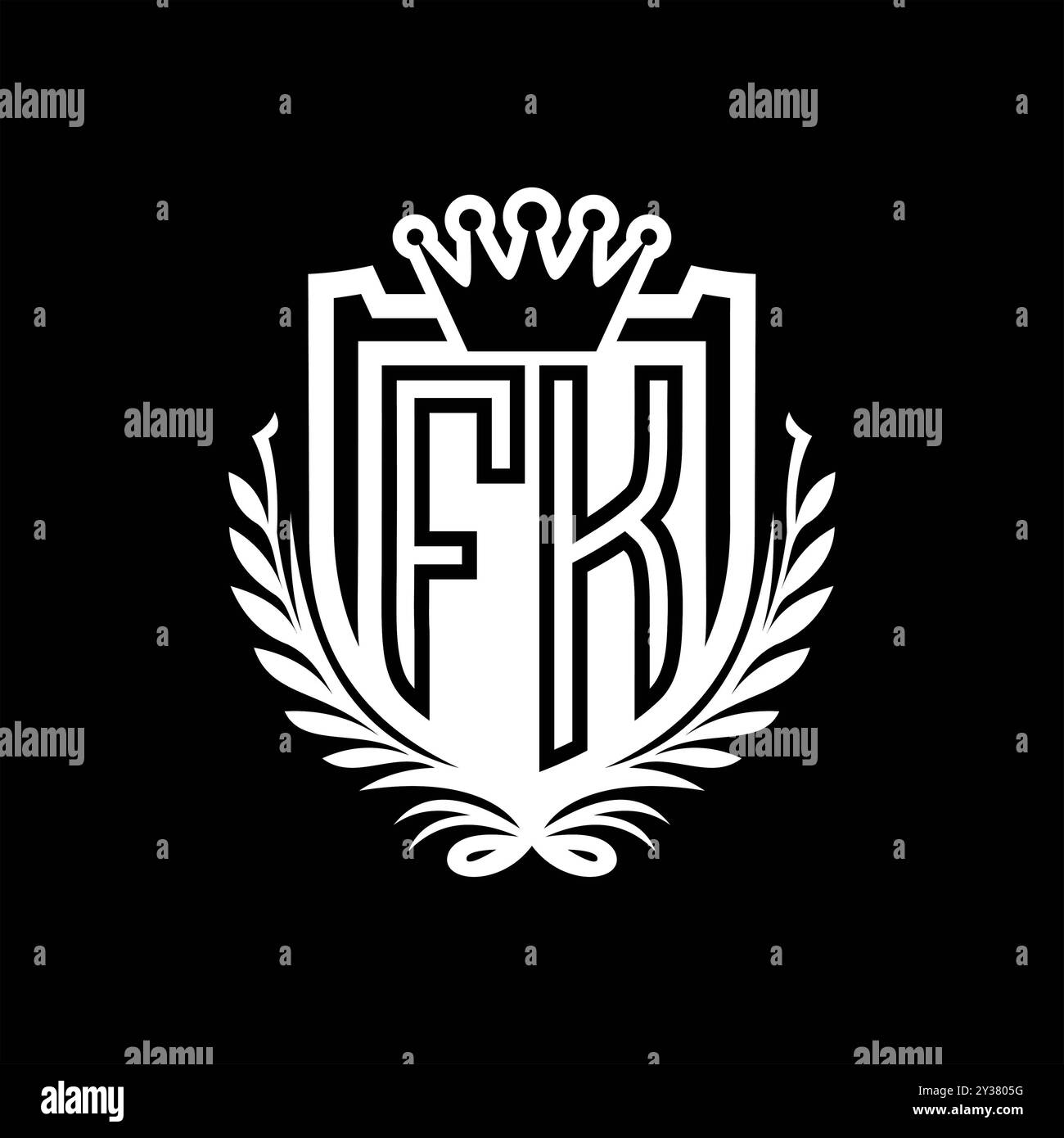 FK lettre logo forme de bouclier héraldique avec couronne, bouclier vintage sur fond noir conception de modèle Banque D'Images