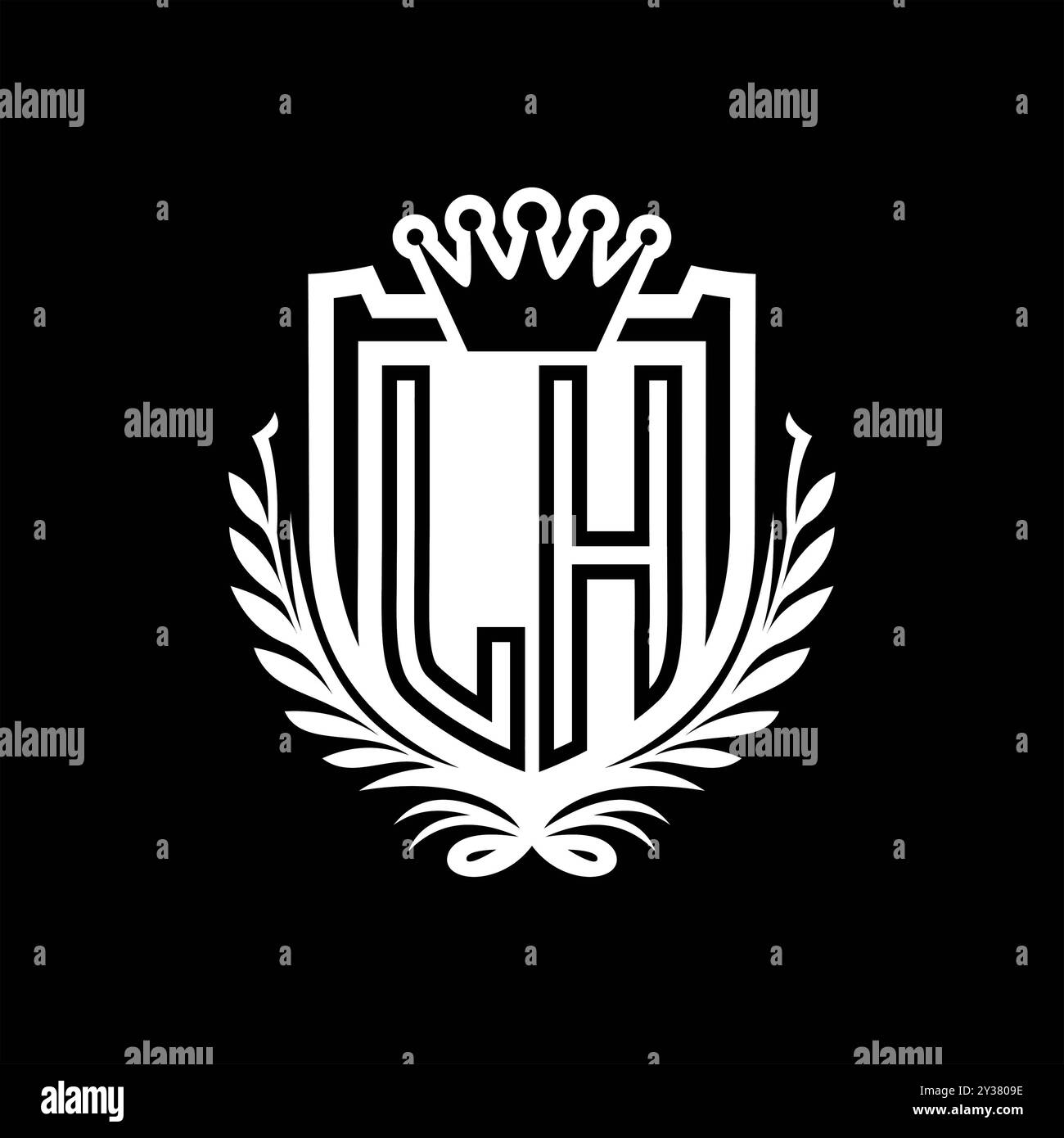 Lettre gauche logo forme de bouclier héraldique avec couronne, bouclier vintage sur fond noir conception de modèle Banque D'Images