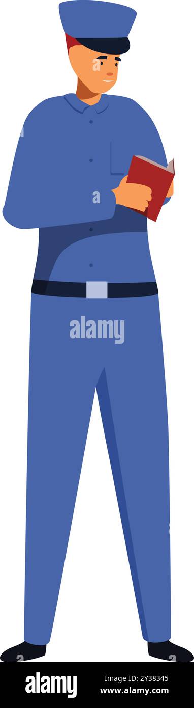 Mailman est debout et lit une lettre qu'il tient dans ses mains Illustration de Vecteur