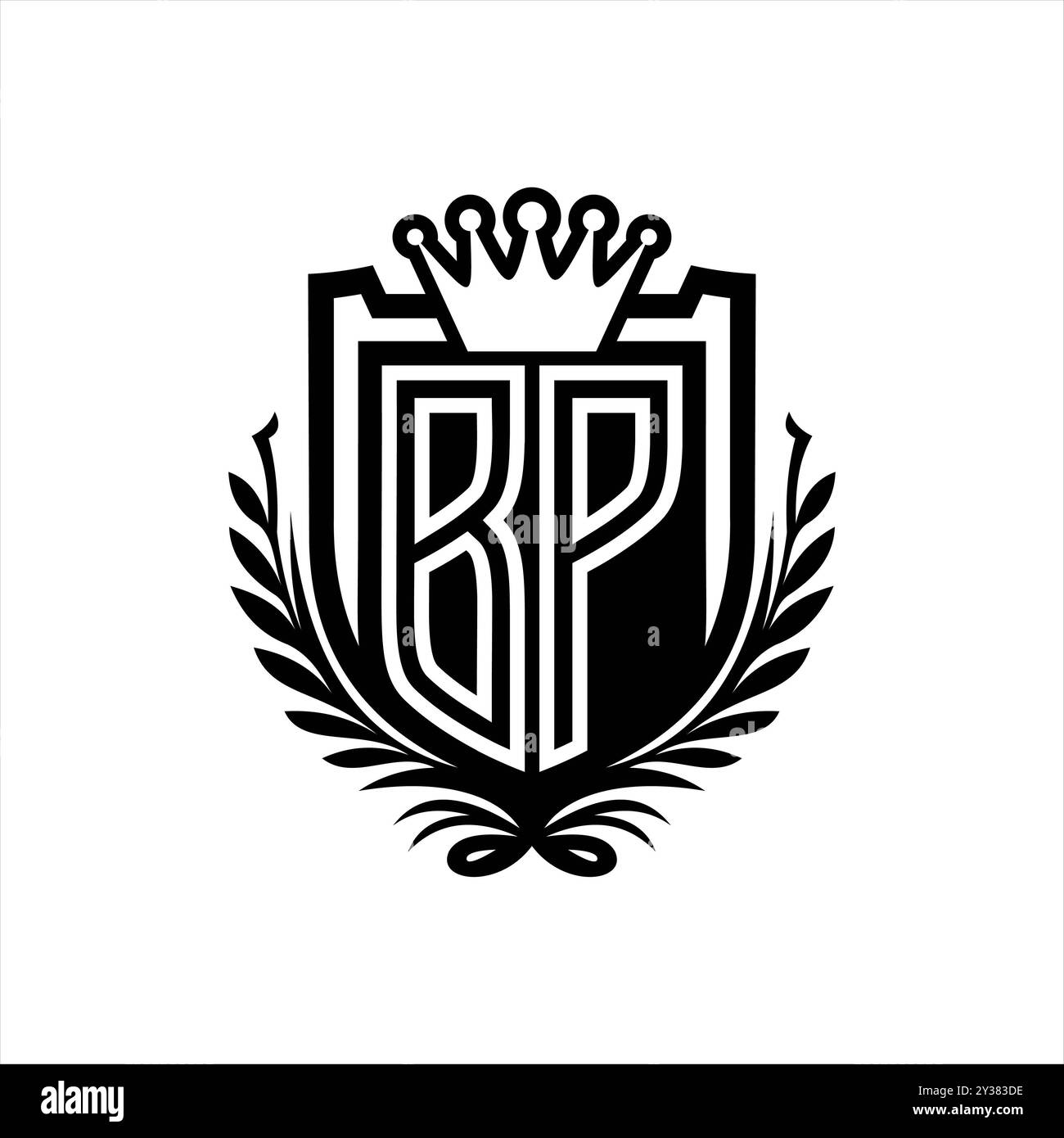BP lettre logo forme de bouclier héraldique avec couronne, bouclier vintage sur fond blanc modèle Banque D'Images