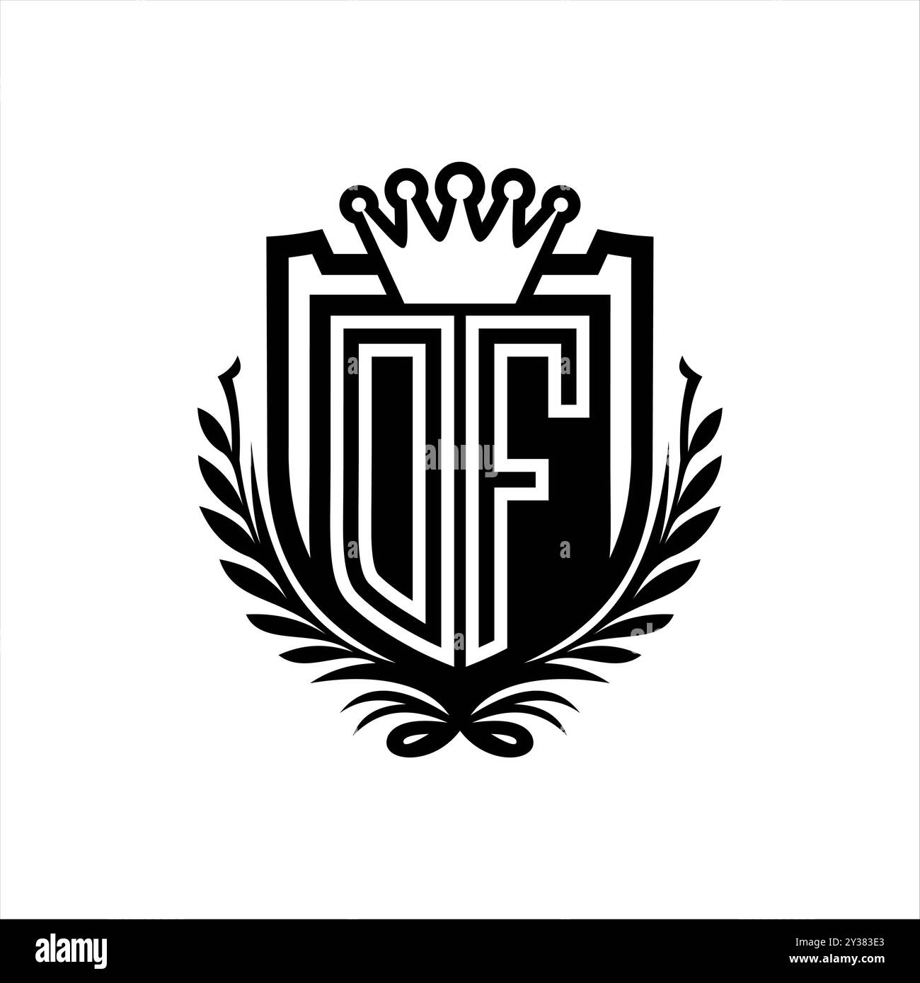 DF lettre logo forme de bouclier héraldique avec couronne, bouclier vintage sur fond blanc conception de modèle Banque D'Images