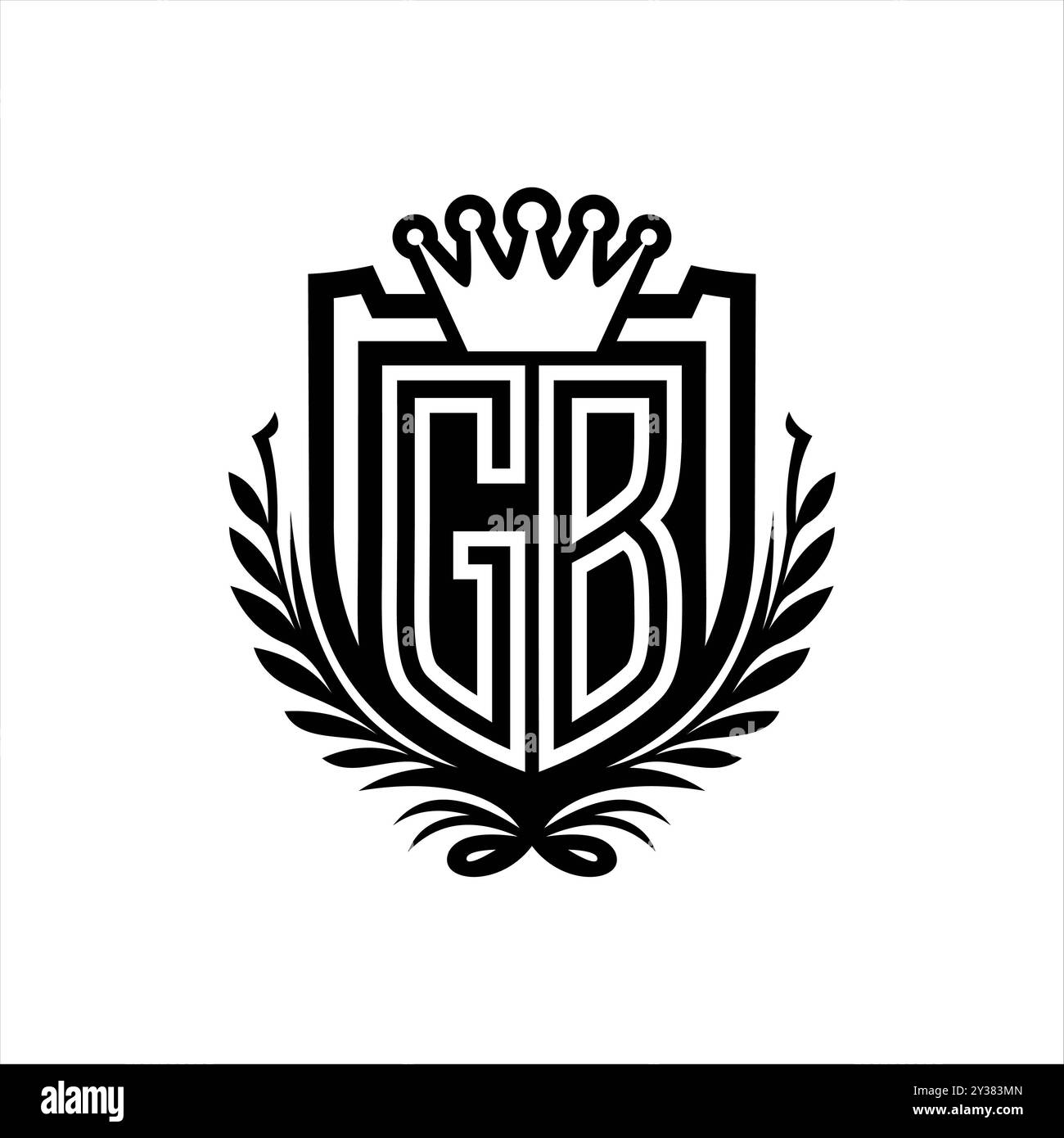 GB lettre logo forme de bouclier héraldique avec couronne, bouclier vintage sur fond blanc modèle Banque D'Images