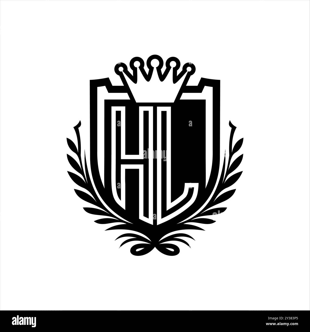 HL lettre logo forme de bouclier héraldique avec couronne, bouclier vintage sur fond blanc conception de modèle Banque D'Images