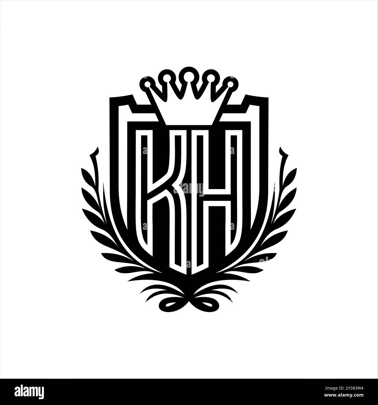 KH lettre logo forme de bouclier héraldique avec couronne, bouclier vintage sur fond blanc conception de modèle Banque D'Images