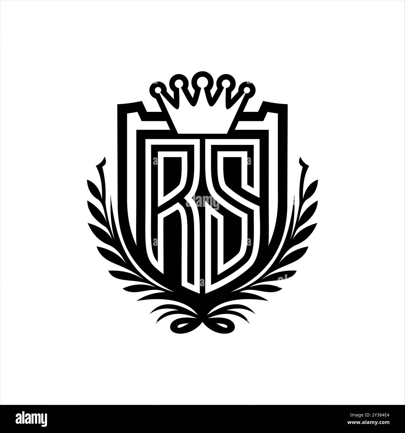 Logo RS en forme d'écusson héraldique avec couronne, écusson vintage sur fond blanc Banque D'Images
