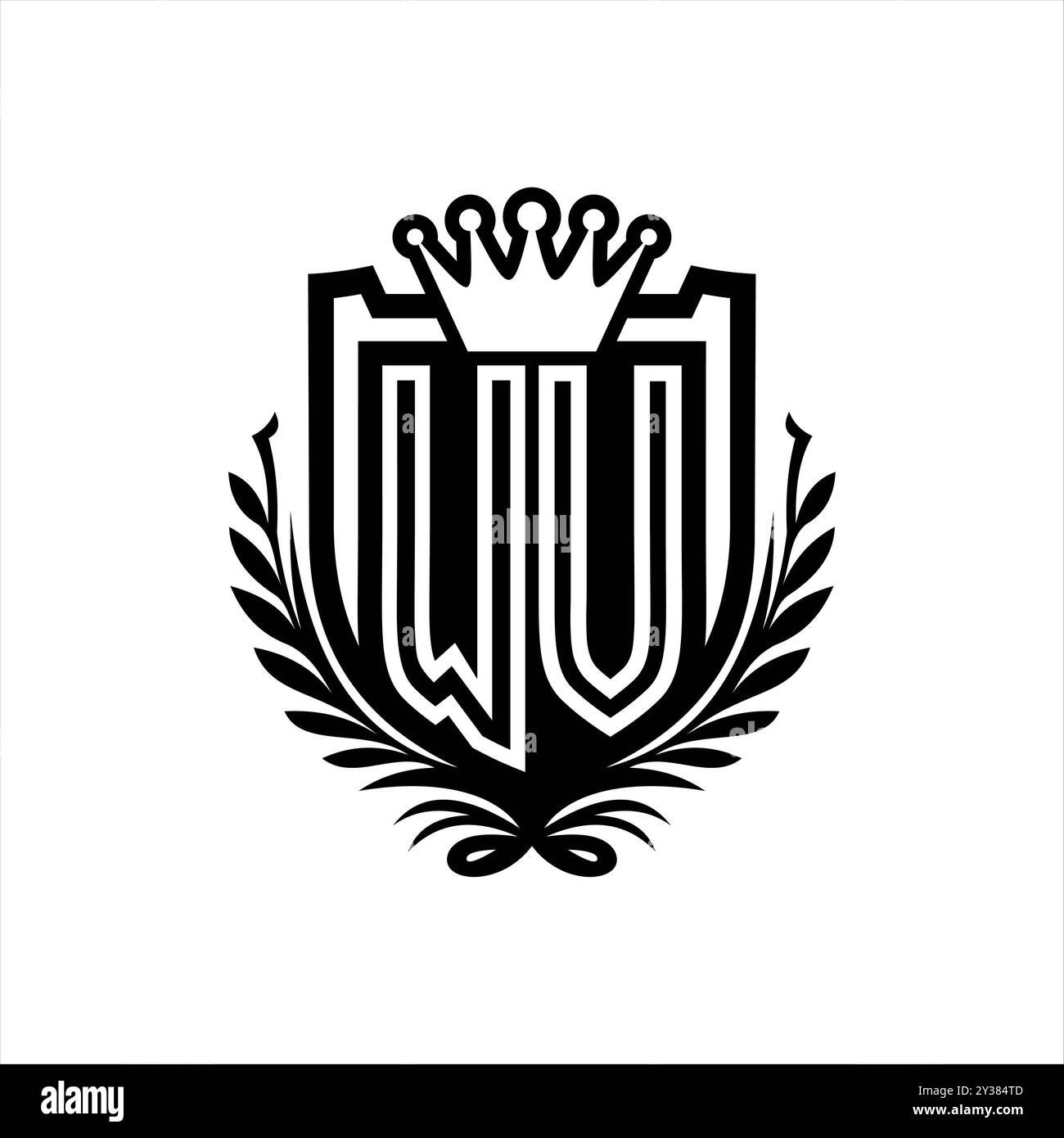 WV lettre logo forme de bouclier héraldique avec couronne, bouclier vintage sur fond blanc modèle Banque D'Images