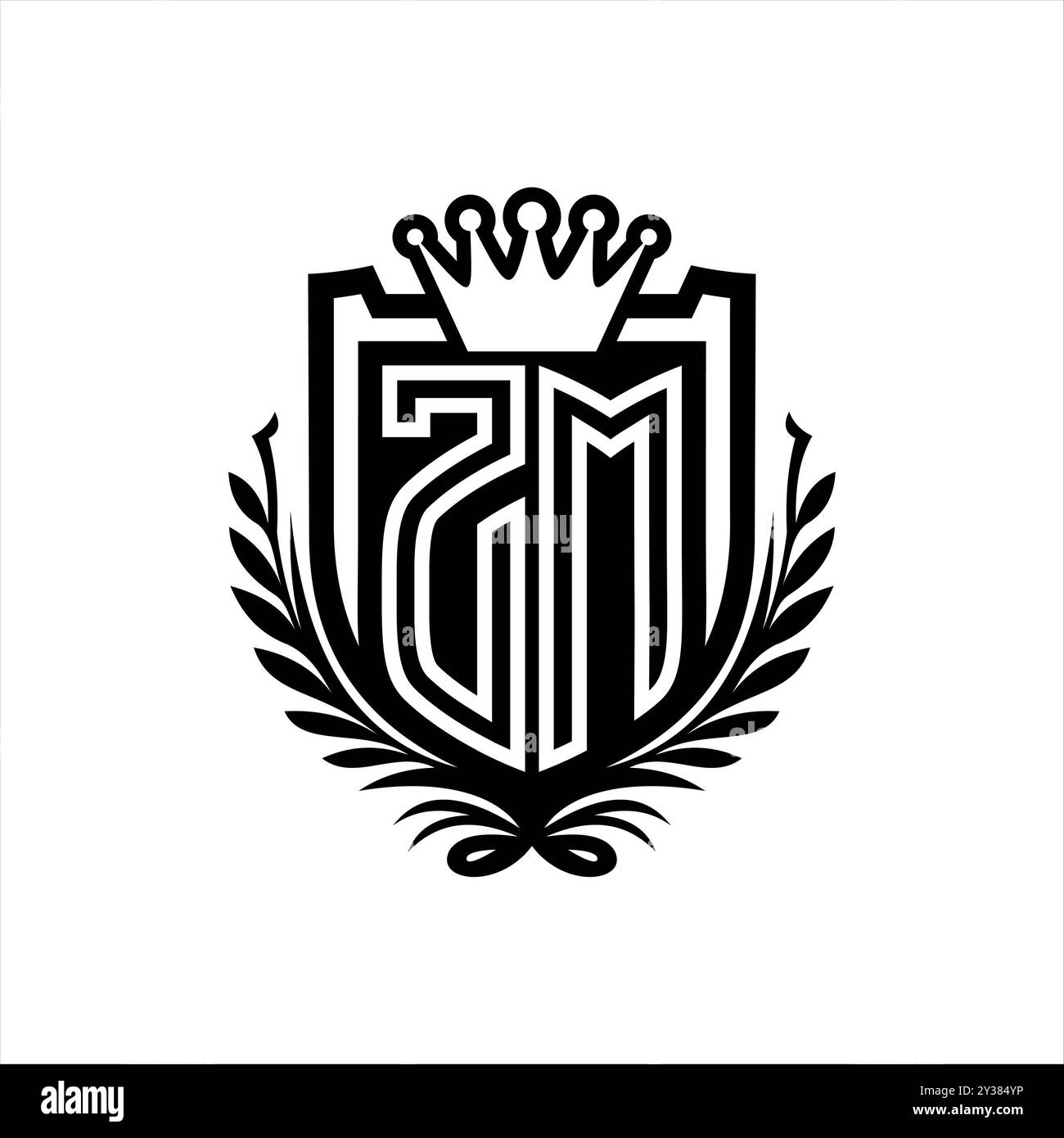 ZM lettre logo forme de bouclier héraldique avec couronne, bouclier vintage sur fond blanc modèle Banque D'Images