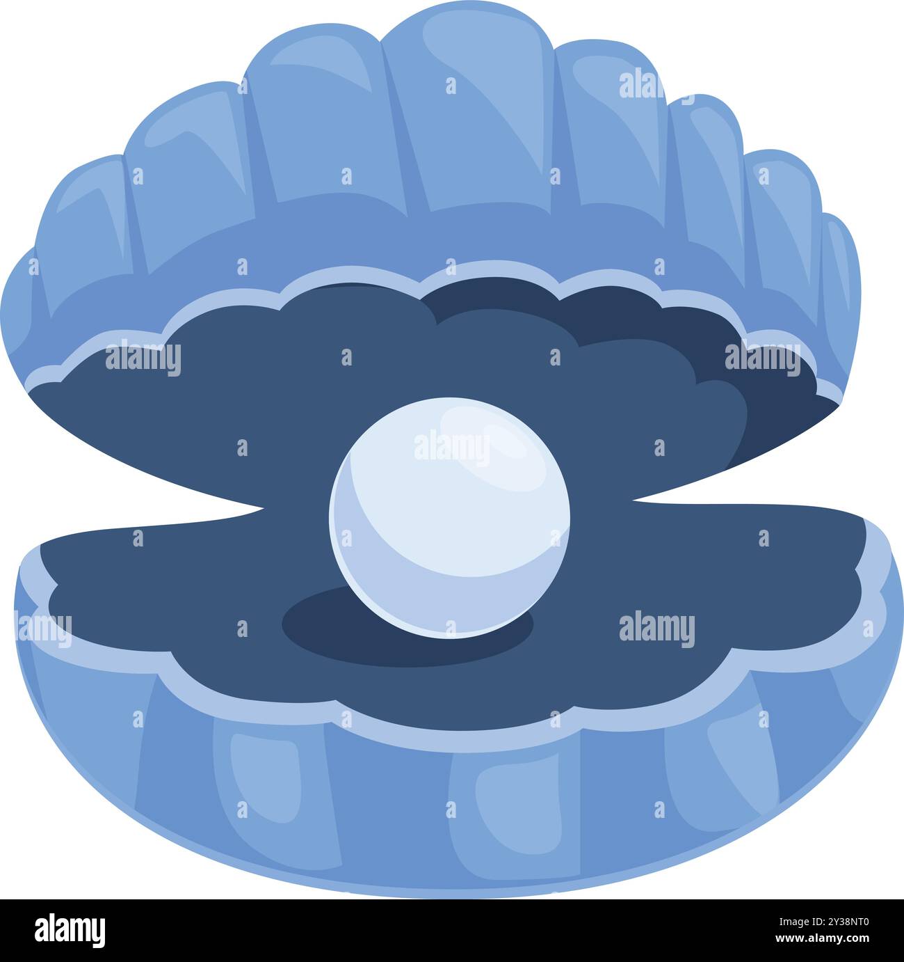 La coquille bleue de dessin animé est légèrement ouverte révélant une perle blanche à l'intérieur Illustration de Vecteur
