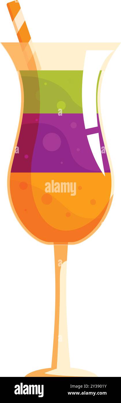 Un cocktail rafraîchissant en couches est servi dans un grand verre avec une paille Illustration de Vecteur