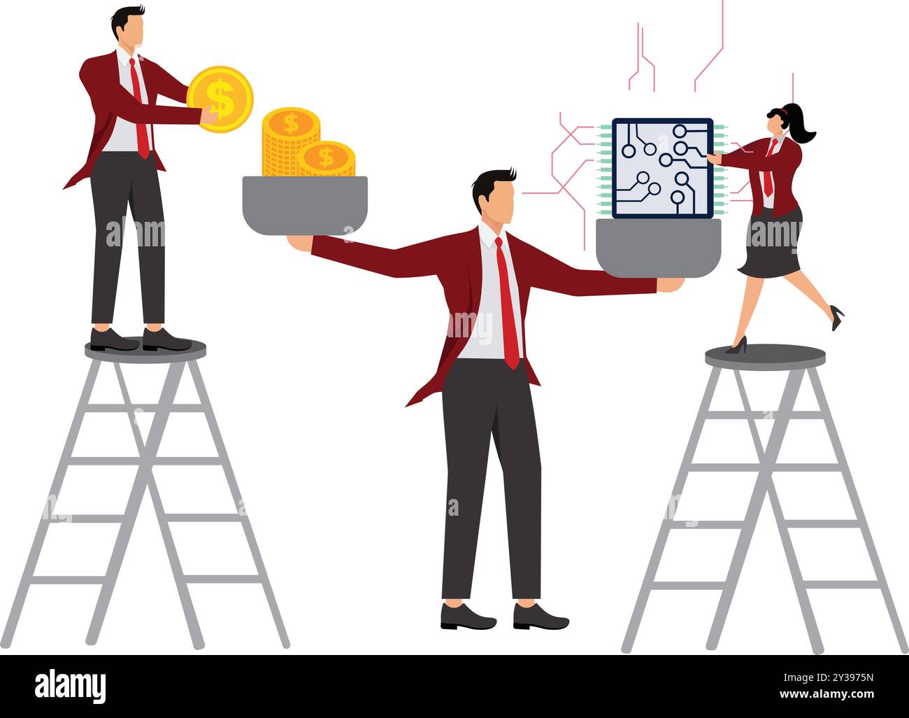 Prix du processeur informatique Microchip homme d'affaires et femmes Illustration de Vecteur