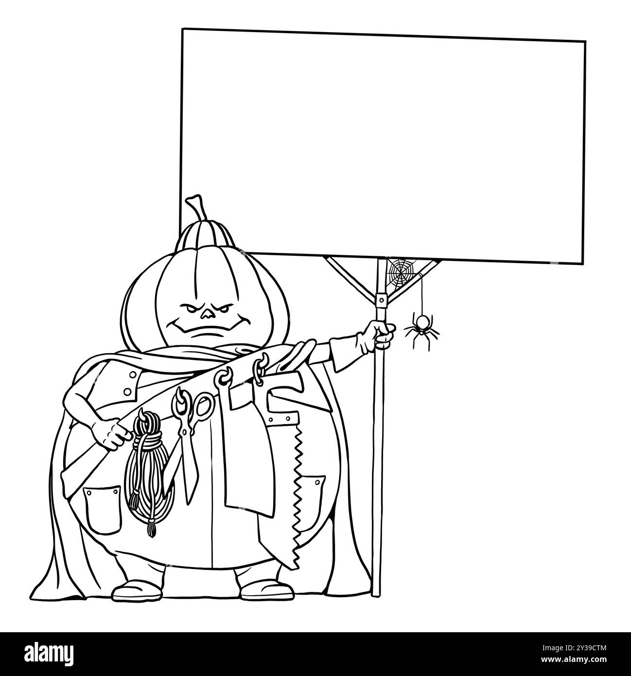 Dessin fait à la main avec citrouille effrayante. Fantômes d'Halloween à colorier. Banque D'Images