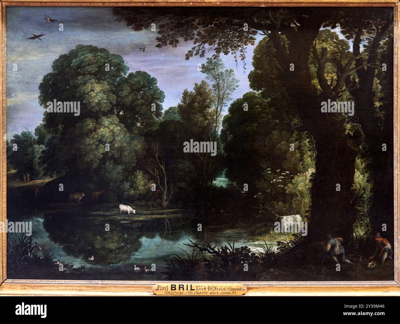 La chasse au canard, huile sur toile, vers 1618-1620, Paul BRIL, Anvers (Belgique), 1554 - Rome (Italie), 1626, Musée du Louvre, Paris, France Banque D'Images