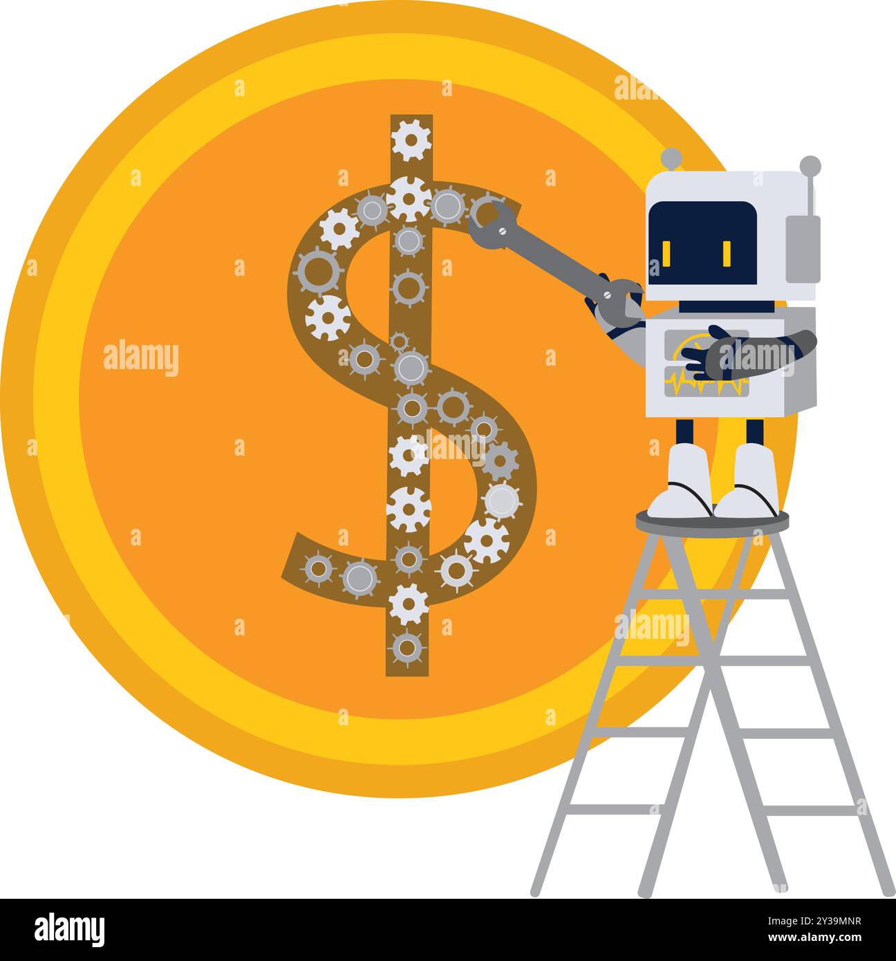 Argent au travail avec robot , Cryptocurrency Trading Bot Flat illustration concept Illustration de Vecteur
