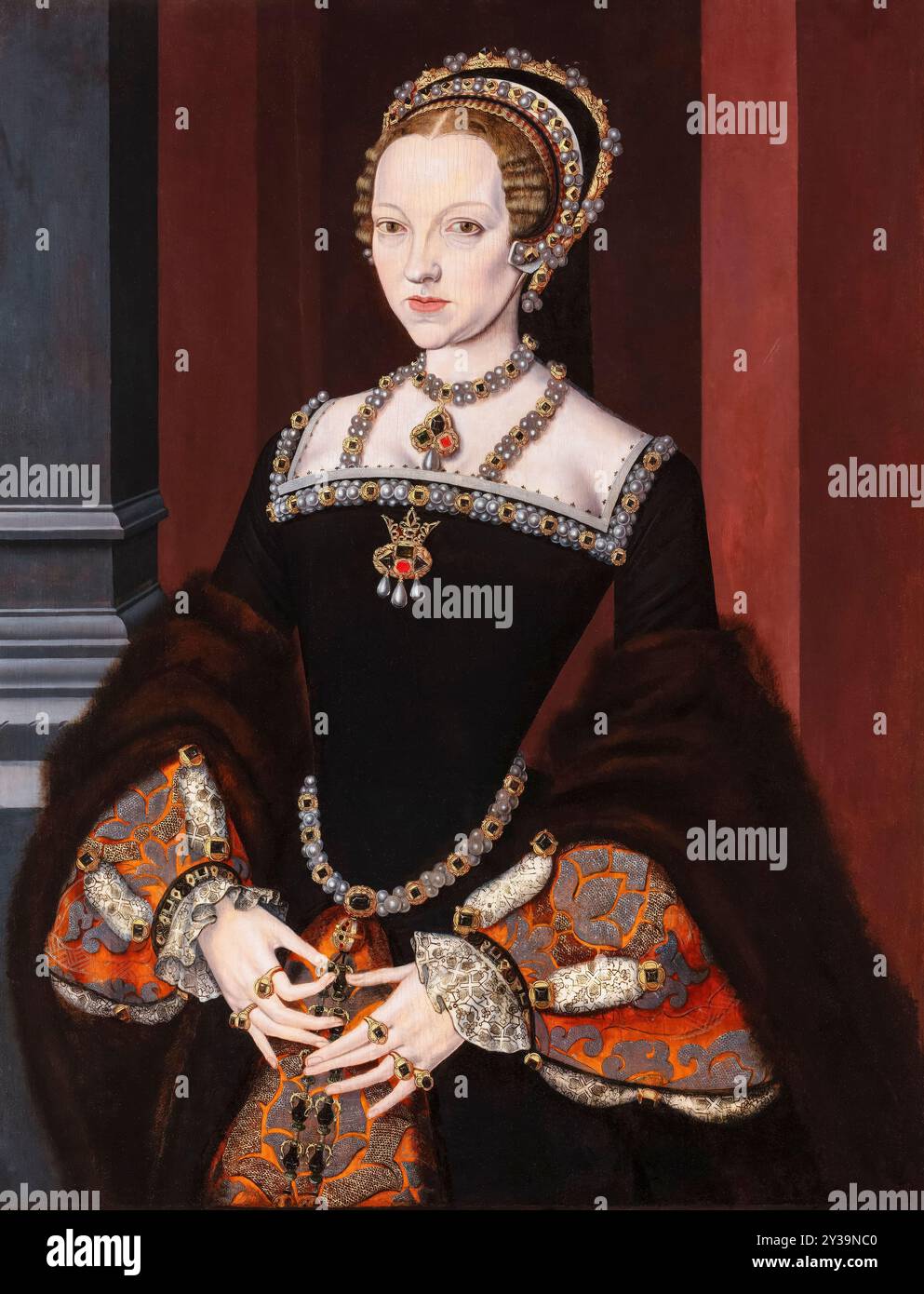 Catherine Parr, ou Katherine Parr (1512-1548), Reine épouse d'Angleterre et d'Irlande (1543-1547), portrait peint à l'huile sur panneau par Maître John (attribué), vers 1547 Banque D'Images