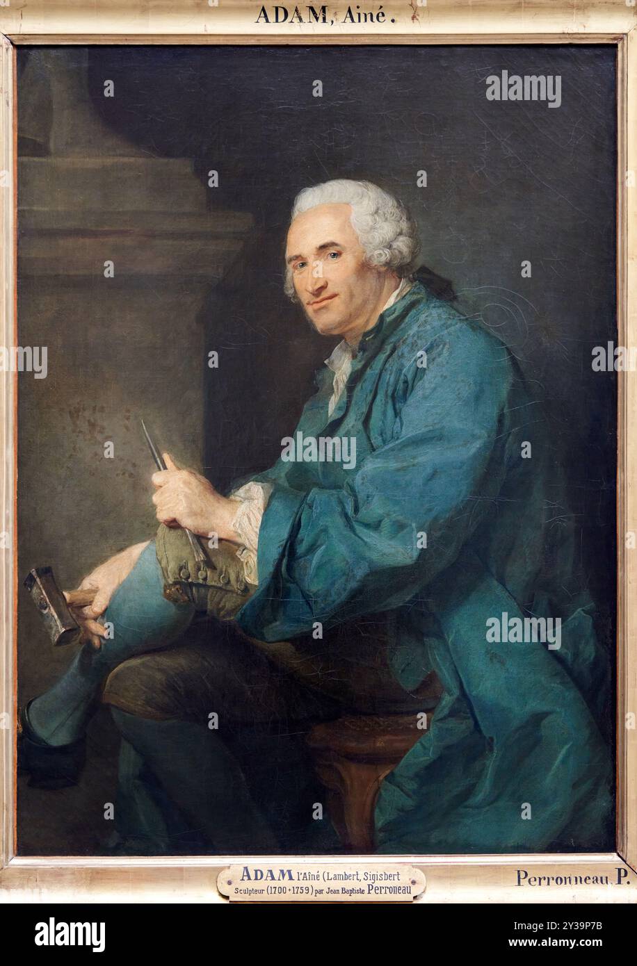 Portrait de Lambert-Sigisbert Adam L'aîné, sculpteur (1700-1759), 1753, huile sur toile, Jean-Baptiste PERRONNEAU, Paris, 1715 - Amsterdam, 1783, Musé Banque D'Images