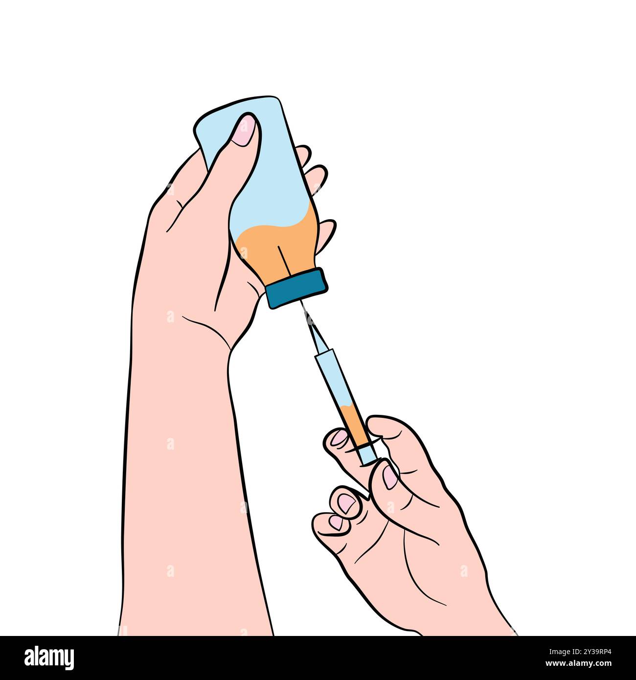 Liquide de dessin à la main du flacon avec seringue, illustration médicale, isolé sur fond blanc Illustration de Vecteur