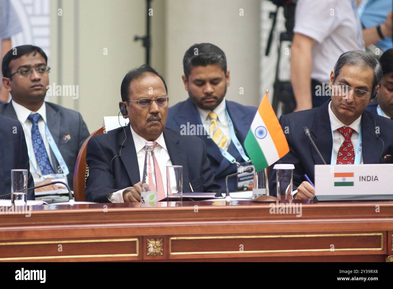 Ajit Kumar Doval KC ppm PM, Conseiller du premier ministre indien, lors d'une réunion des représentants des pays BRICS et BRICS plus responsables des questions de sécurité à la Bibliothèque présidentielle Boris Eltsine à Petersburg, Russie. (Photo de Maksim Konstantinov / SOPA images/SIPA USA) Banque D'Images