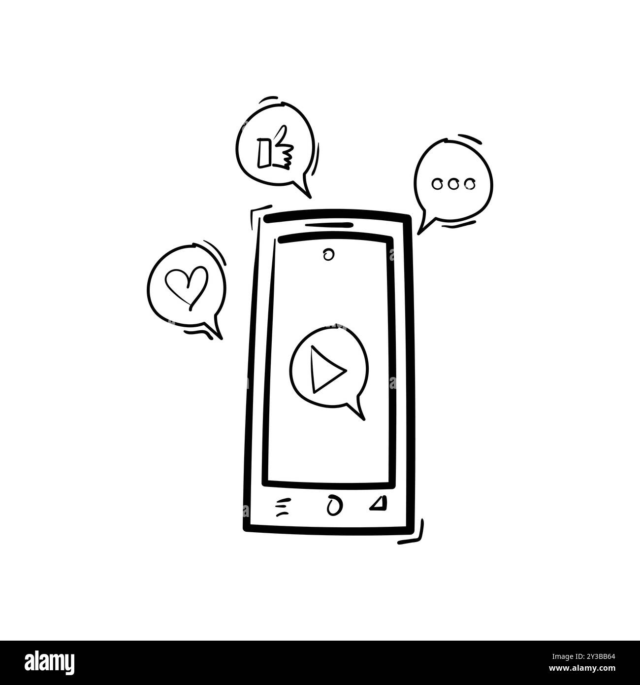 Lecture vidéo mobile, icône de partage de médias sociaux Doodle illustration Illustration de Vecteur