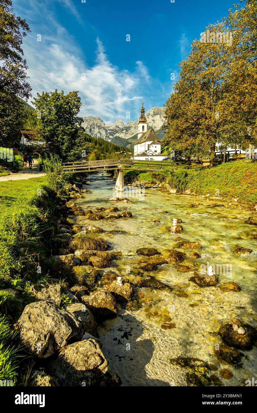 Une merveilleuse randonnée de fin d'été à travers le paysage alpin de Berchtesgaden jusqu'au glacier Blue Ice - Berchtesgaden - Bavière - Allemagne Banque D'Images