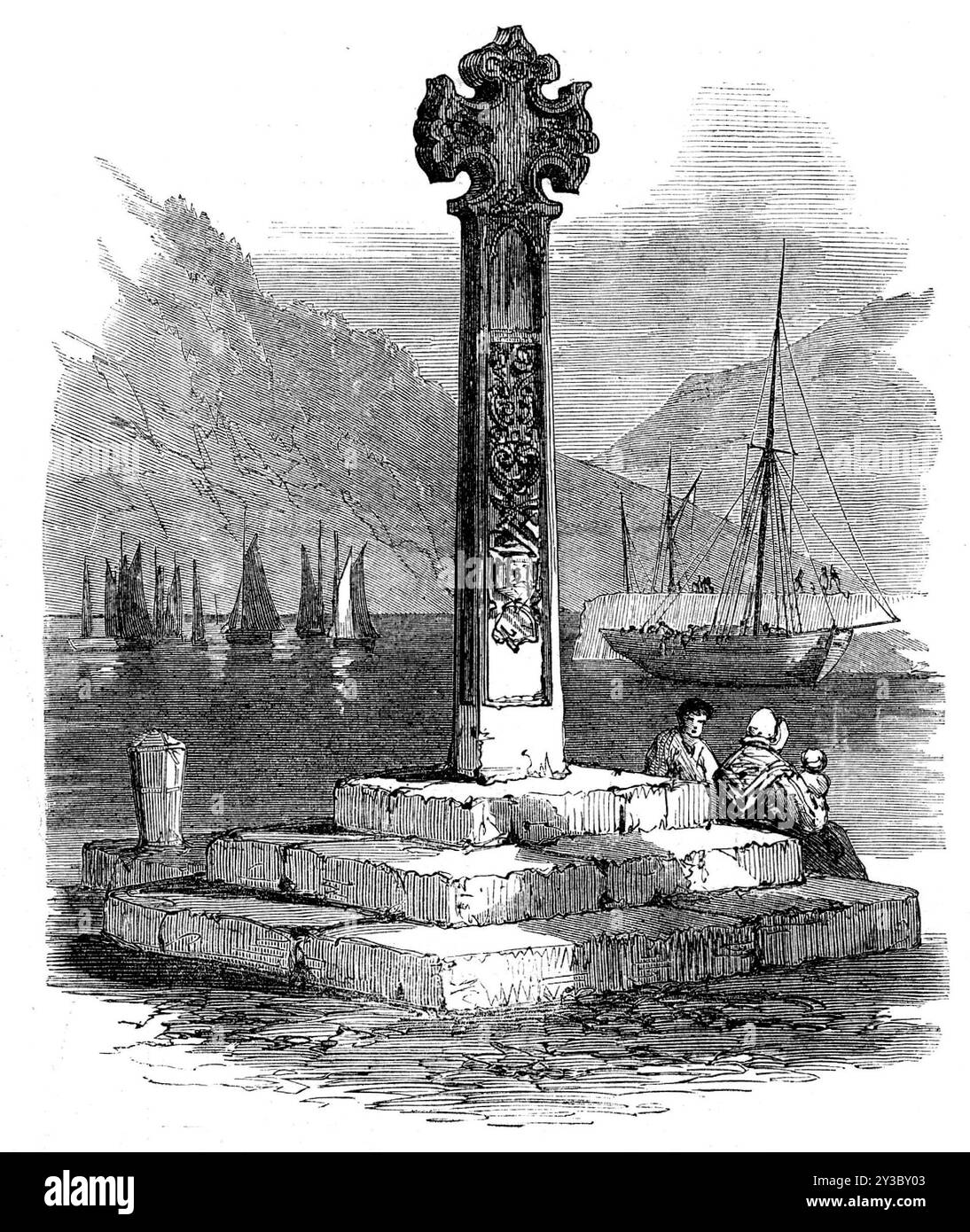 Monument du marquis d'Argyll à Inverary, [Écosse], 1871. « Notre illustration montre le monument érigé en l'honneur d'Archibald, le huitième comte et premier marquis d'Argyll, qui a été décapité à Édimbourg en 1660, lors de la restauration des Stuarts, parce qu'il s'était soumis à Oliver Cromwell, comme toute la noblesse en chef d'Écosse l'a fait, après la bataille de Worcester. Il était un covenantaire zélé, mais toujours un royaliste, et avait de ses propres mains mis la couronne sur la tête de Charles Ier. Son fils, un autre Archibald, le neuvième comte d'Argyll, a également été décapité, en 1685, pour avoir aidé le rebell Banque D'Images