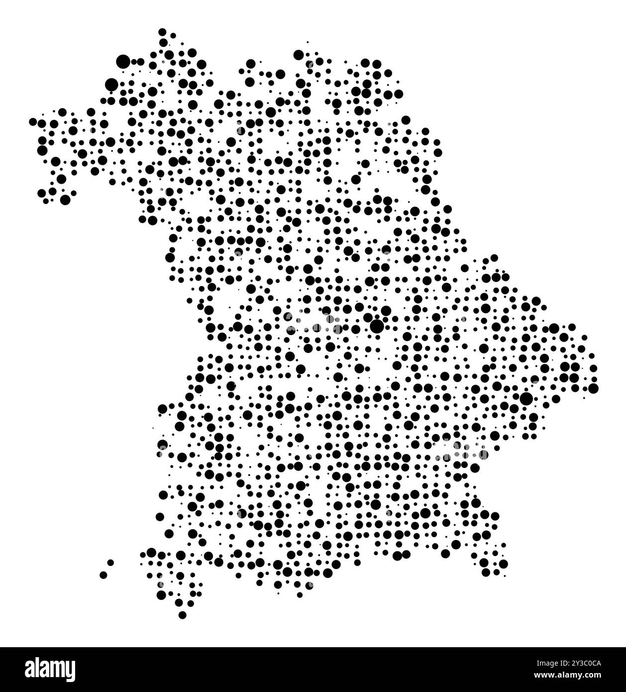 Carte des symboles du Bundesland Bayern (Allemagne) montrant le Bundesland avec un motif de cercles noirs répartis aléatoirement de différentes tailles Illustration de Vecteur