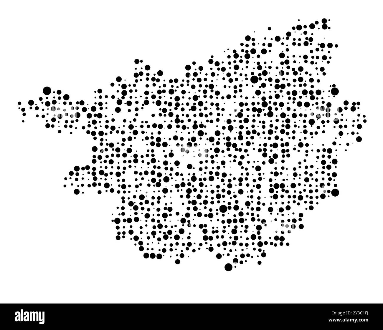 Symbole carte de la région autonome Guangxi (République populaire de Chine) montrant le territoire avec un motif de cercles noirs répartis aléatoirement de Illustration de Vecteur