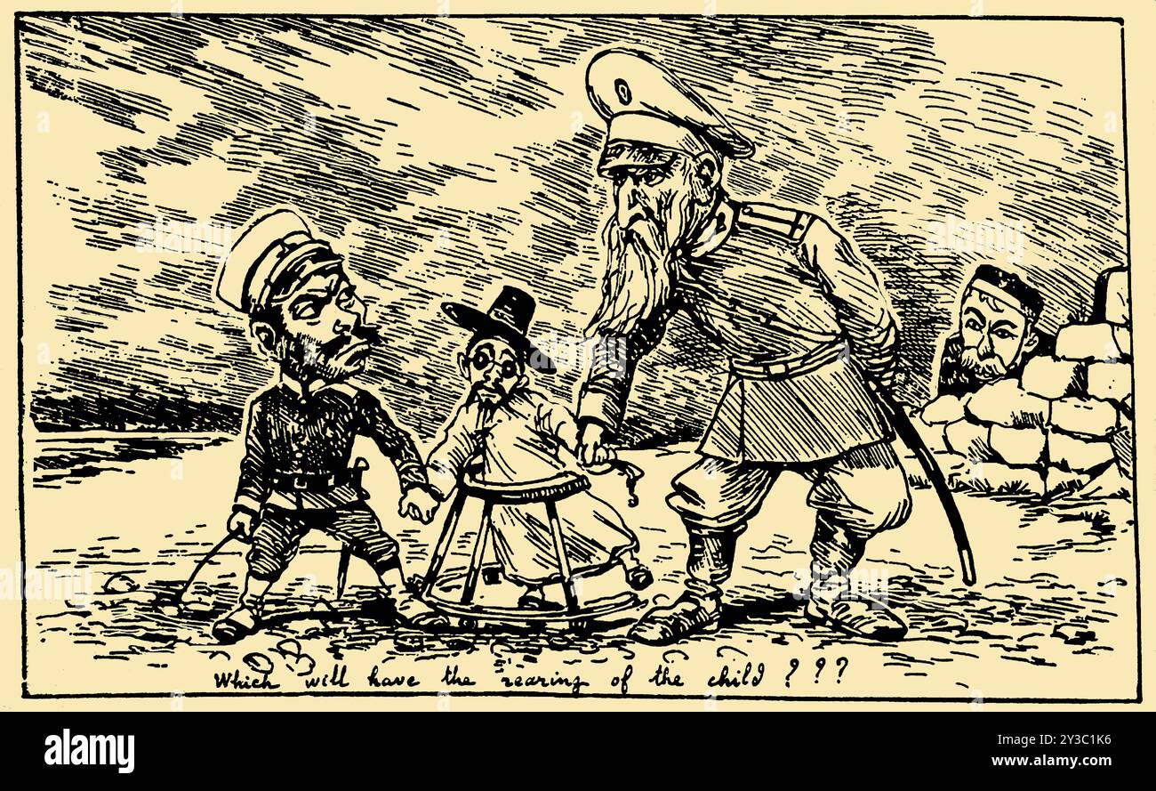 Qui aura l'éducation de l'enfant? Le Japon et la Russie rivalisent pour l'influence en Corée, tandis que la Grande-Bretagne regarde de près, 1895. Collection privée. Banque D'Images