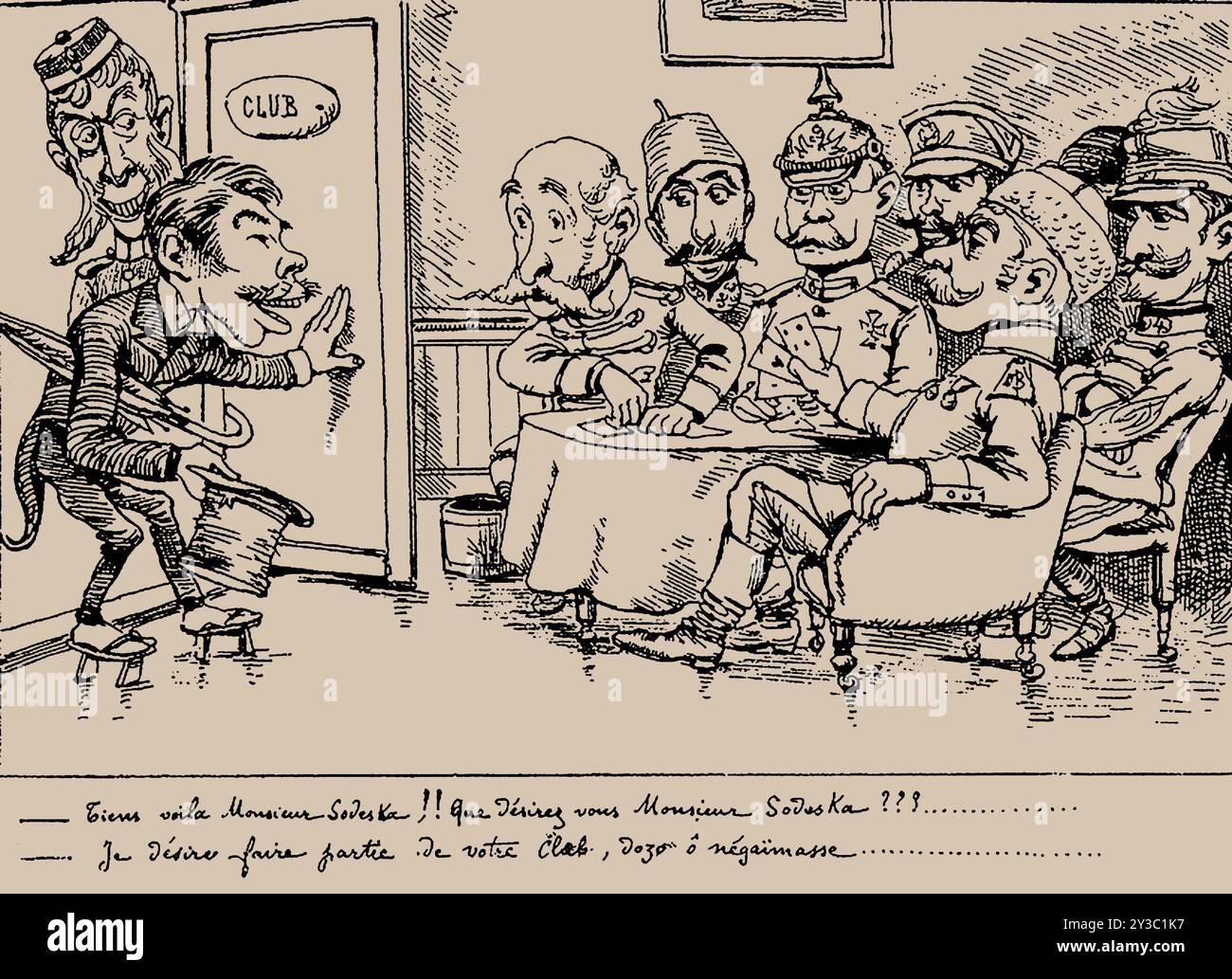 Tiens voil&#xe0 ; Monsieur S&#xf4;-desu-ka&#x2026 ; (le Royaume-Uni introduit le Japon). Extrait de "Tobae", 1888 mars 1888. Collection privée. Banque D'Images