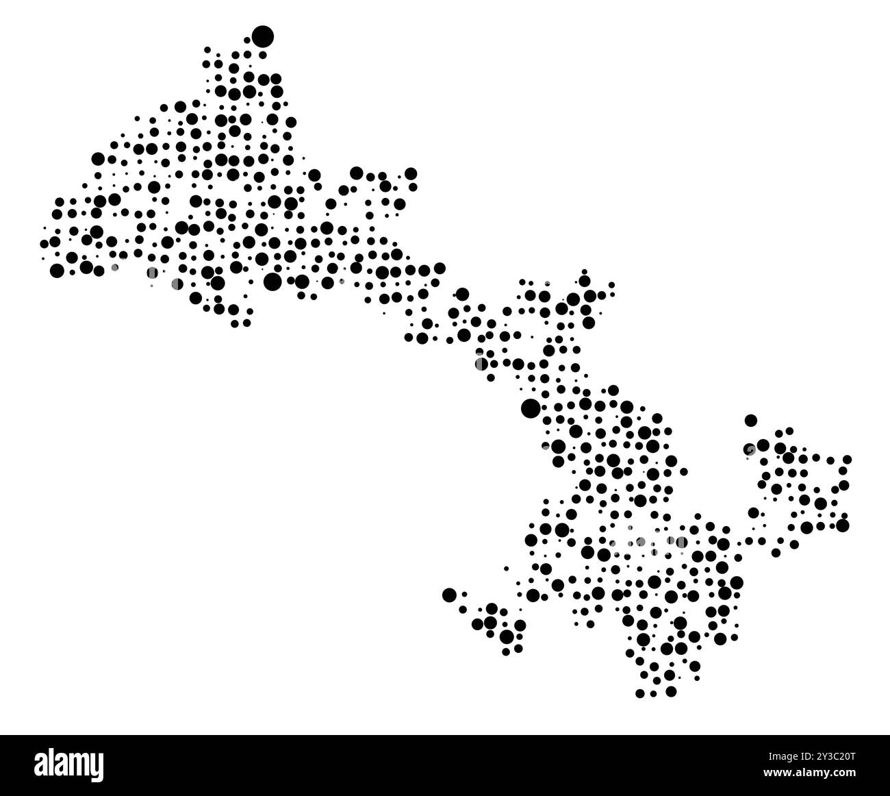 Symbole carte de la province de Gansu (République populaire de Chine) montrant le territoire avec un motif de cercles noirs répartis aléatoirement de différents Illustration de Vecteur