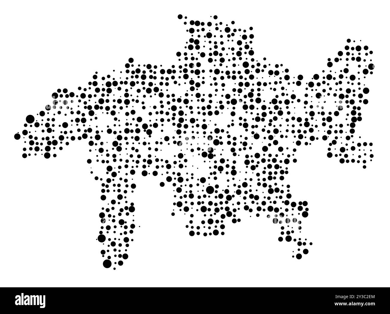 Carte des symboles du Kanton Graubuenden (Suisse) montrant le Kanton avec un motif de cercles noirs répartis aléatoirement de différentes tailles Illustration de Vecteur