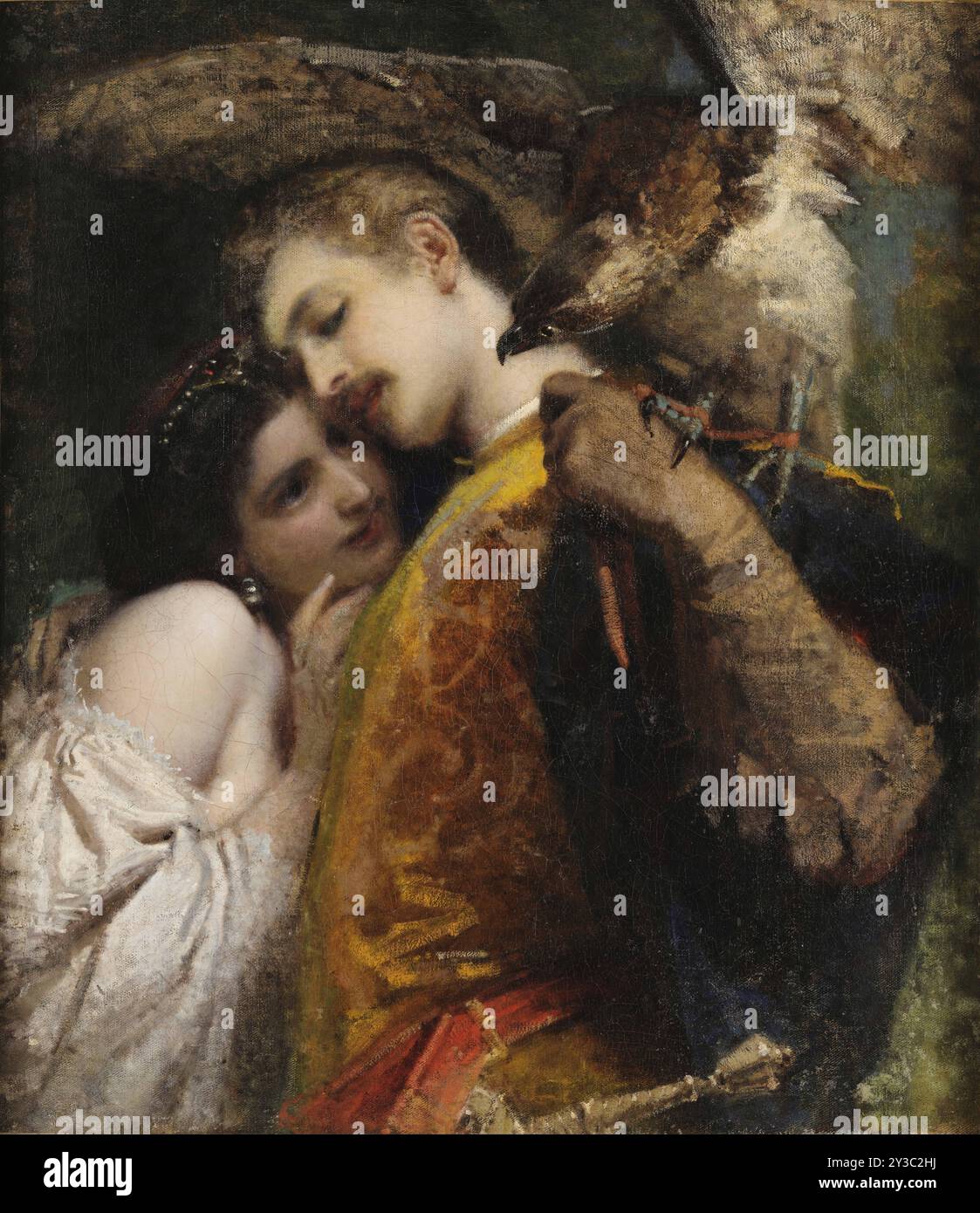 Il falconiere, 1863. Trouvé dans la Collection de la Galleria d'Arte moderna, Milan. Banque D'Images