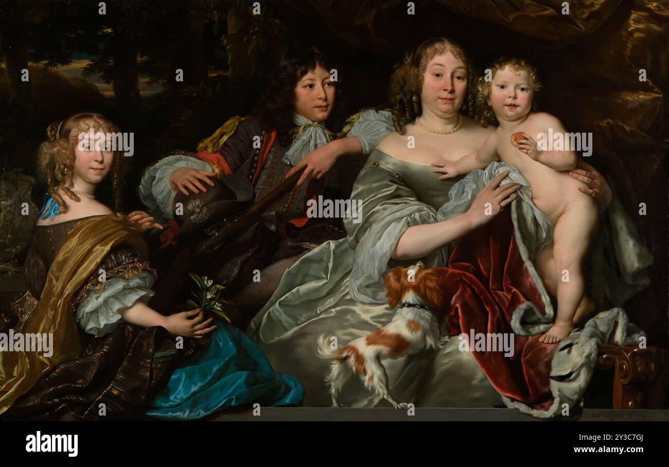 Portrait de la comtesse Albertine Agnès de Nassau (1634-1696) avec ses trois enfants, 1668. Trouvé dans la collection du musée des frites, Leeuwarden. Banque D'Images