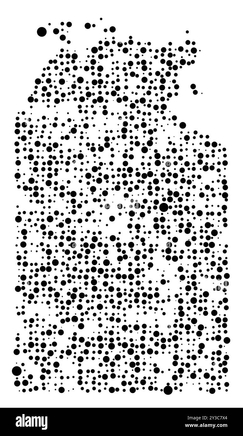 Symbole carte du territoire territoire territoire du Nord (Australie) montrant le territoire avec un motif de cercles noirs répartis aléatoirement de différentes tailles Illustration de Vecteur