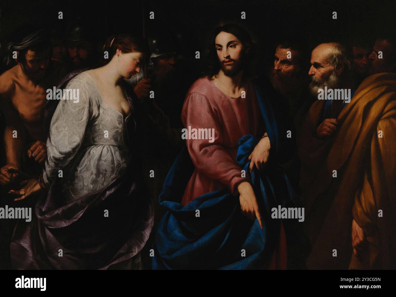 Christ et l'Adulteress, c1630. Scène biblique : Christ et la femme pris en adultère. Banque D'Images
