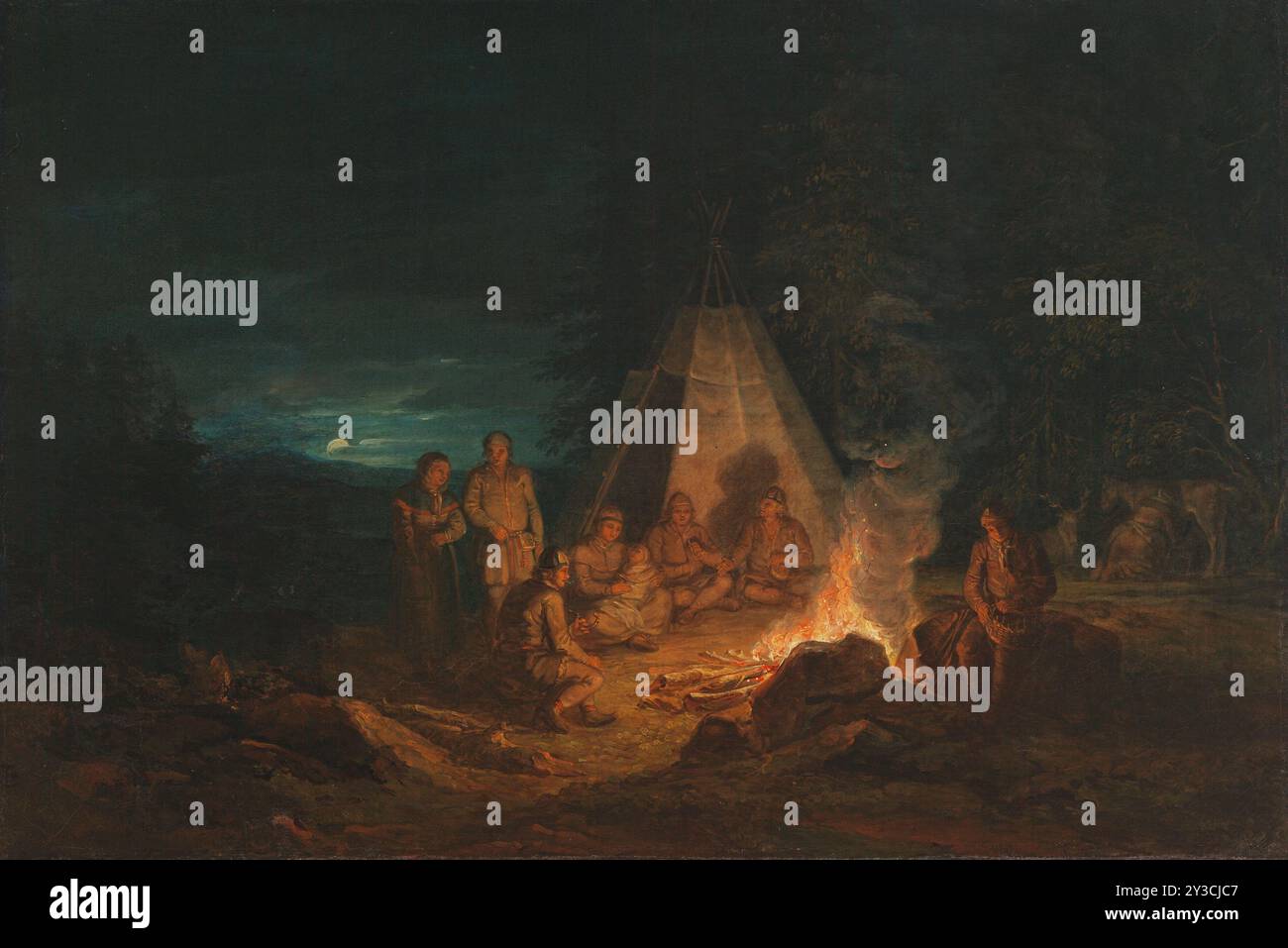 Peuple Saami autour d'un feu, 1813. Banque D'Images Peuple Saami autour d'un feu, 1813. Banque D'Images